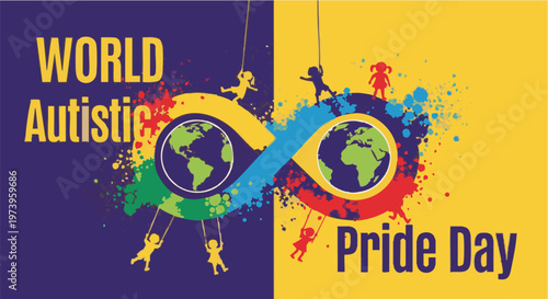 World Autistic Pride Day awareness ribbon in colorful vibrant lighting for social media