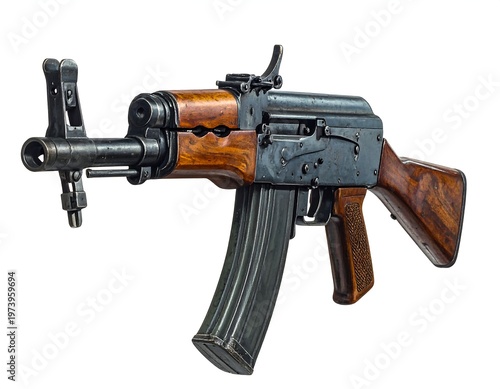 A rifle with a wooden stock and grip, metal components