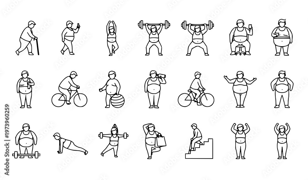 Fototapeta premium A set of vector illustrations depicting people engaging in various fitness activities