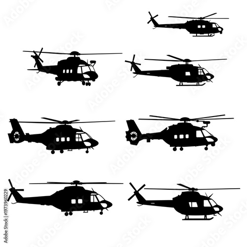 Helicopter Silhouettes Collection: Various Models, Aviation Icons