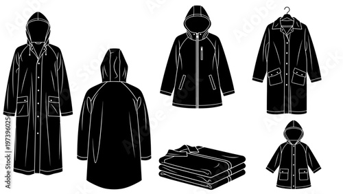 Raincoat Collection: Front, Back, Folded, and Hooded Styles