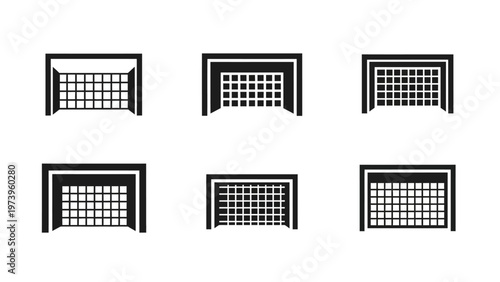 Soccer Goal Icons Set - Front View, Black and White Vector Graphics