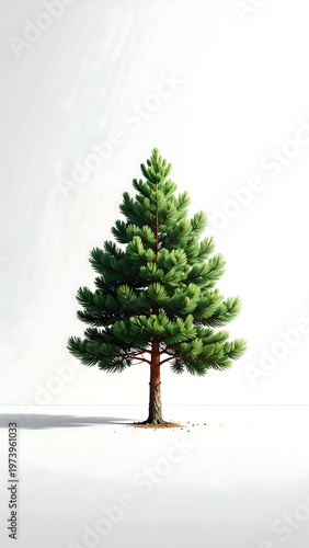 A solitary evergreen tree stands in a snowy landscape