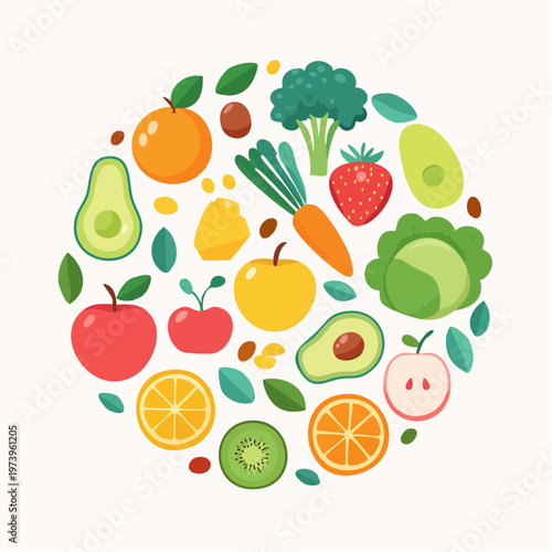 Colorful Assortment of Wholesome Fresh Fruits and Vegetables for Healthy Eating Concept