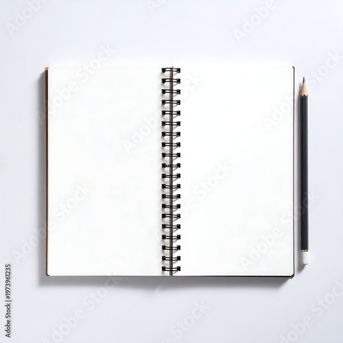 A spiral-bound notebook with a pencil on a plain surface