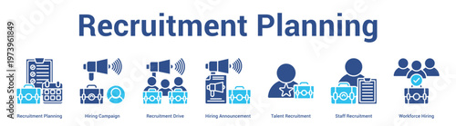 Recruitment Planning web banner icon set vector illustration concept for business with icon of Recruitment Planning, Hiring Campaign, Recruitment Drive, Hiring Announcement, Talent Recruitment, St.