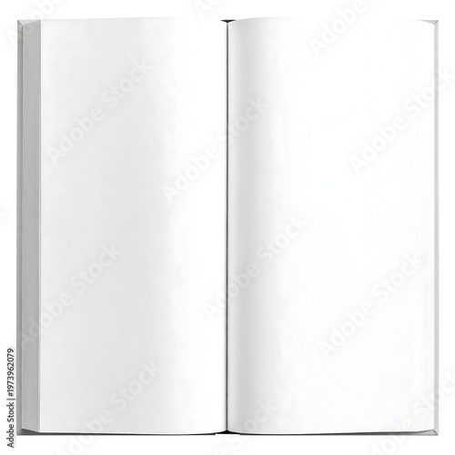 A white, blank, open book with two pages