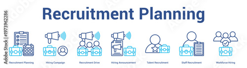 Recruitment Planning web banner icon set vector illustration concept for business with icon of Recruitment Planning, Hiring Campaign, Recruitment Drive, Hiring Announcement, Talent Recruitment, St.