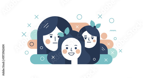 Three Diverse Women Faces Illustration.