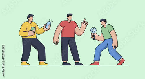 Three men engaging in a discussion or interview with microphones.