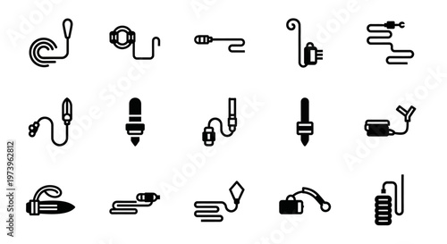 Black and white electrical plug icons, 16 power outlet symbols, vector set