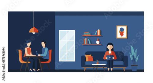 Two women engaged in a meeting at a cafe table.