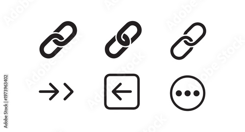 Hyperlink and navigation icon collection featuring link chains arrow and ellipsis button
