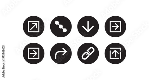 Circular navigation arrow set with upload download share and link symbols for mobile apps