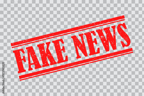 Fake News Red Stamp Label Grunge Texture Transparent Background
