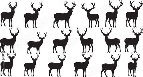 Black deer silhouettes on white background pattern design