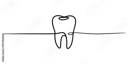 Minimalist continuous single line drawing of a human tooth isolated on a plain white background Vector, illustration