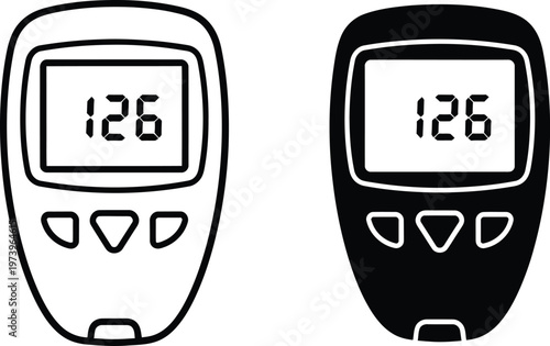Blood glucose meter icon set, digital glucometer vector, diabetes monitoring device symbols