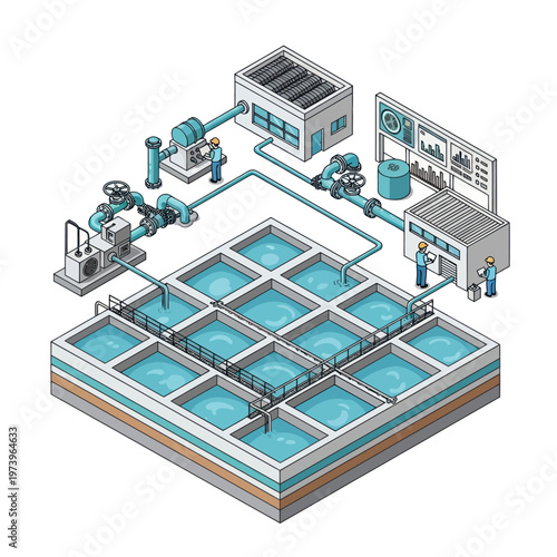 Industrial water treatment plant with advanced technology and monitoring systems.