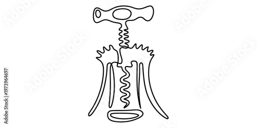 A simple black and white line drawing of a classic winged corkscrew tool for opening wine bottle Vector, illustration