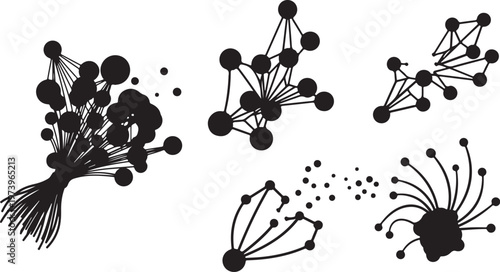 Black and white network connections graphic design elements set