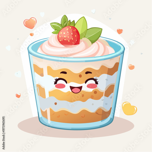 Cute dessert illustration with strawberry and cream, perfect for food-related designs