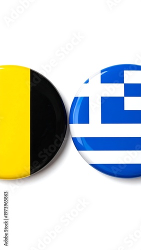 Two circular flags side by side on white