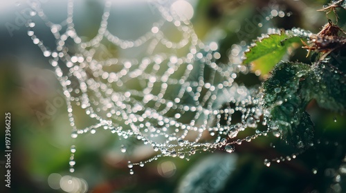 Spiderwebs wet with rain and dew