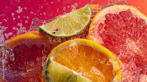 The moment the fruit falls, creating a splash of water.