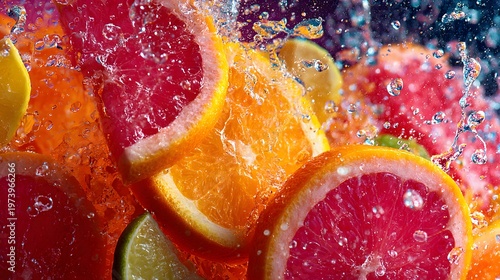 The moment the fruit falls, creating a splash of water.