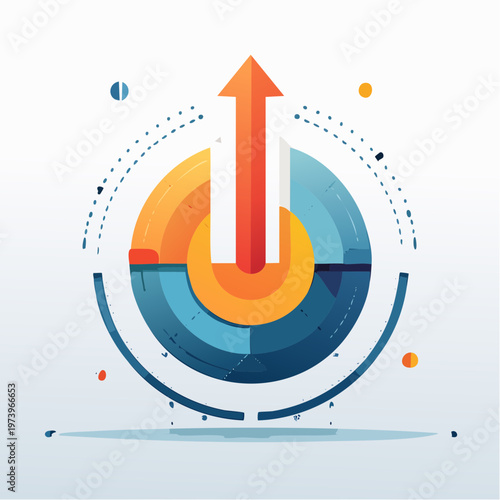 Abstract concept illustration of a vibrant power-up icon symbolizing progress, startup, and business growth strategy with upward momentum