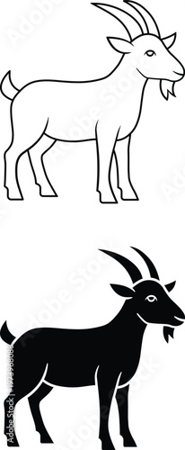 Goat Outline and Silhouette Illustration Set