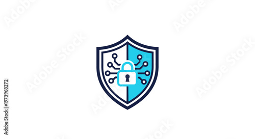 Cybersecurity Shield with Digital Lock and Network Connections