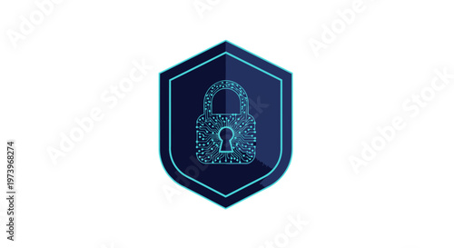 Cybersecurity Shield with Digital Lock Icon - Data Protection Concept
