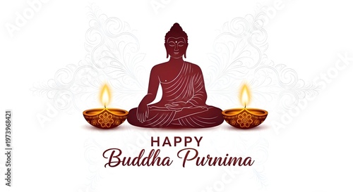 traditional gautama buddha purnima background with glowing diya