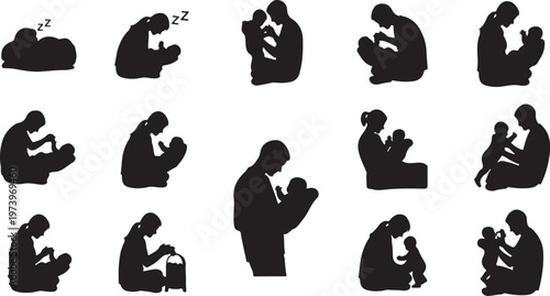 Silhouettes of parents holding and comforting crying children together