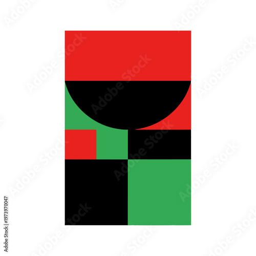 Modern geometric abstract background featuring Pan-African colors red black and green for Juneteenth celebration and African American heritage.