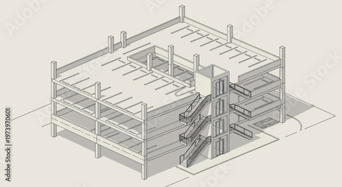 Modern Building Construction With Concrete Structure And Staircase.