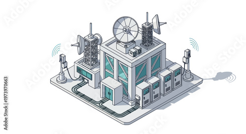 Modern Communication Tower and Equipment Hub.