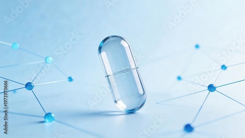Transparent pill with molecular structure
