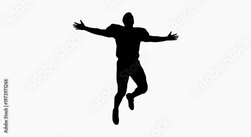 A black vector illustration of a person in action performing a fitness jump or dance move captures the joy of sport and exercise through a silhouette of a man jumping