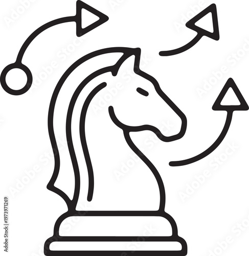 Art & Illustration, Chess Knight Horse Head With Strategic Directional Arrows Icon