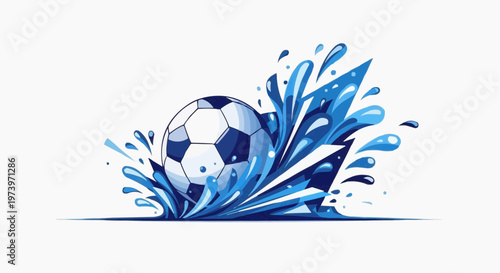 Abstract floral vector illustration with a blue background featuring a 3d soccer ball design for a championship sport competition