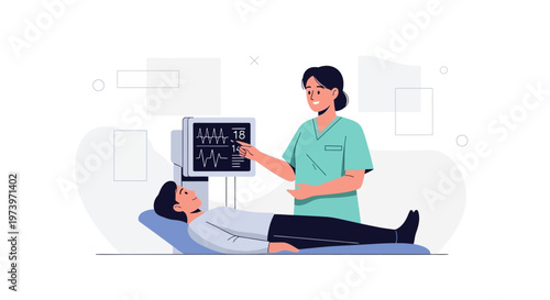 Doctor Monitoring Patient Vital Signs on Medical Monitor in Hospital Room