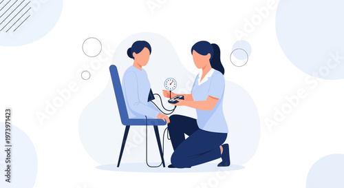 Nurse measuring blood pressure of a patient, medical checkup concept