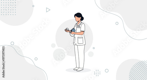 Nurse with Blood Pressure Monitor, Medical Illustration, Healthcare Concept