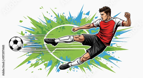 cartoon soccer players running and kicking a ball on green grass under the sky during a fun summer game