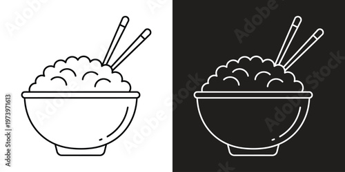 steaming rice bowl with chopsticks flat design vector illustration
