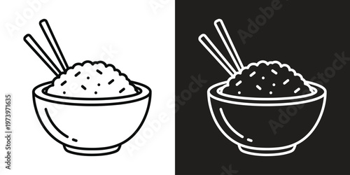 white rice in bowl with chopsticks flat design vector illustration