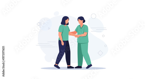 Nurse assisting patient with walking, healthcare support, medical care, rehabilitation concept